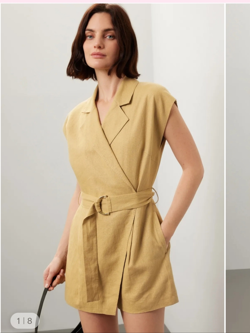 Toccin x RTR Utility Sarong Romper Tan Sleeveless Wrap Belt Size 14 linen Safari
